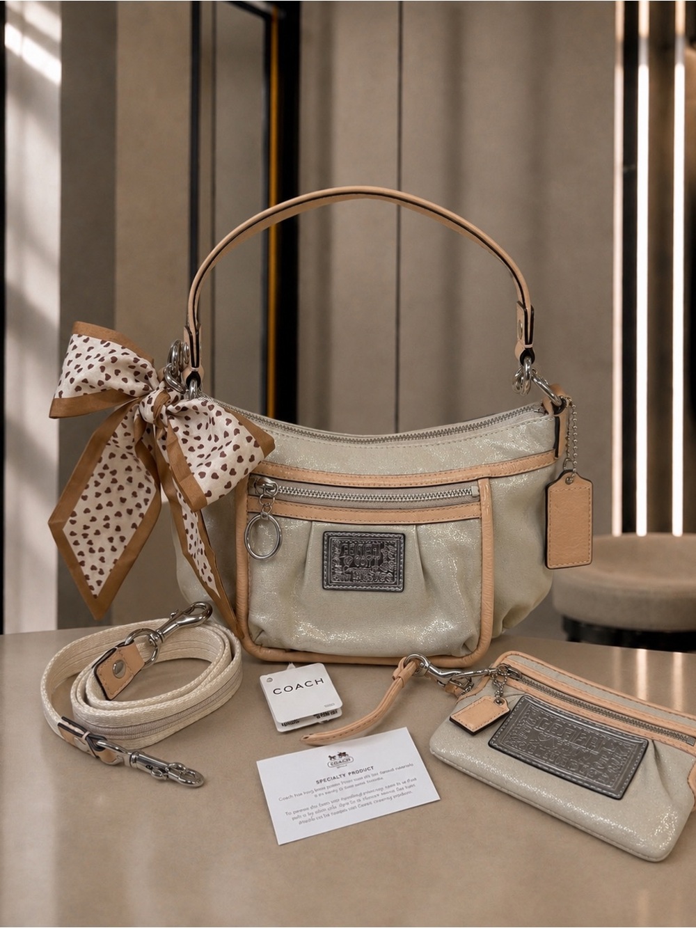 NWT! Y2K Coach Poppy sparkle groovy handbag features metallic W/wristlet